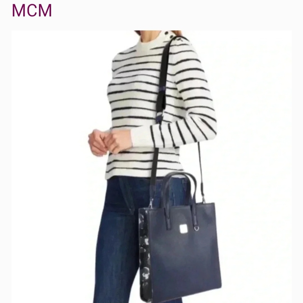 MCM Navy Leather Structured Tote Bag